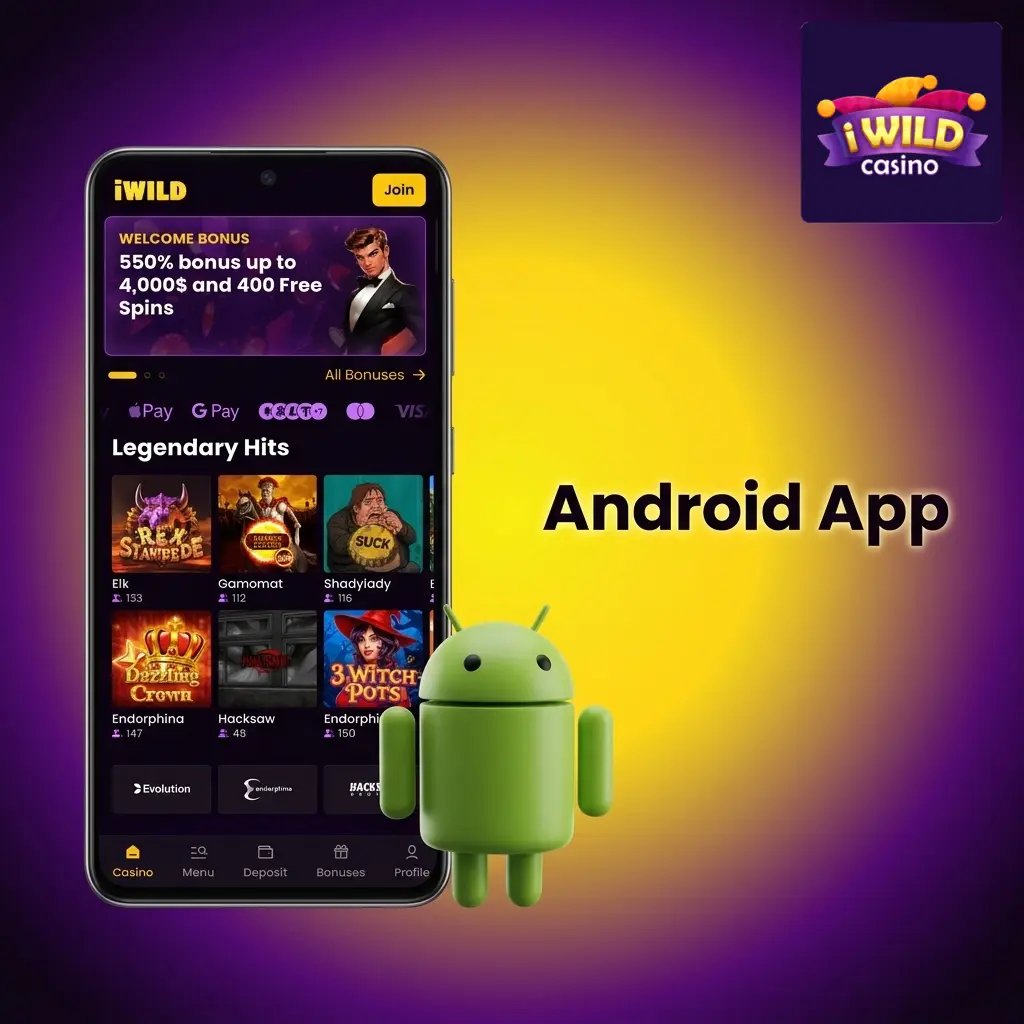 iWild Casino Android app APK download and installation steps on a mobile device with Android 5.0 or later