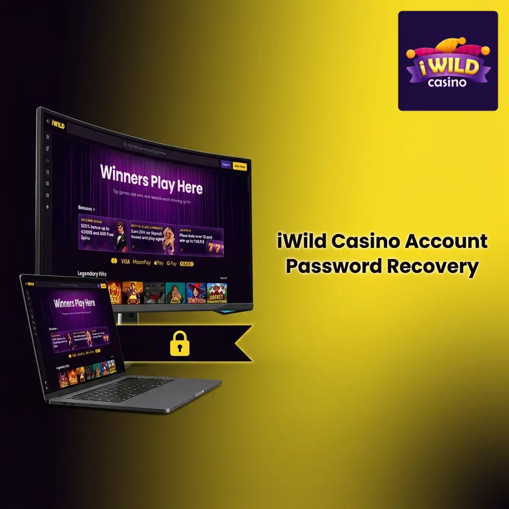 iWild Casino password recovery steps showing forgot password link, email reset process, and new password creation screen