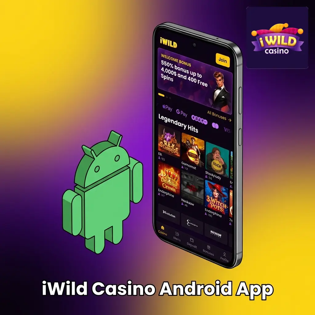 iWild Casino Android app interface showing mobile casino games and sports betting features available for free download