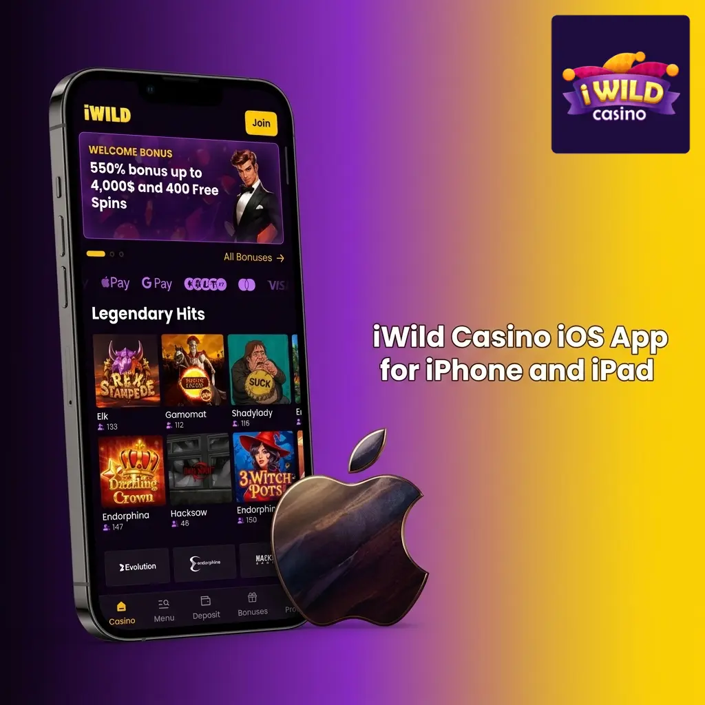 iWild Casino iOS app for iPhone and iPad, offering casino games, sports betting, live dealer tables and payment options.