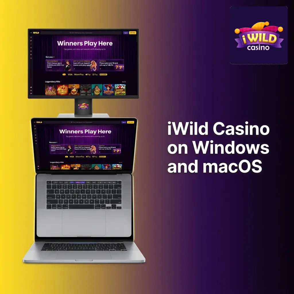 iWild Casino platform running in a web browser on Windows and macOS desktop with no software download required