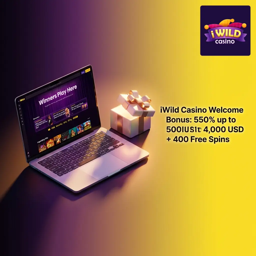 iWild Casino welcome bonus offer showing 550% up to 4,000 USD plus 400 Free Spins across four deposits