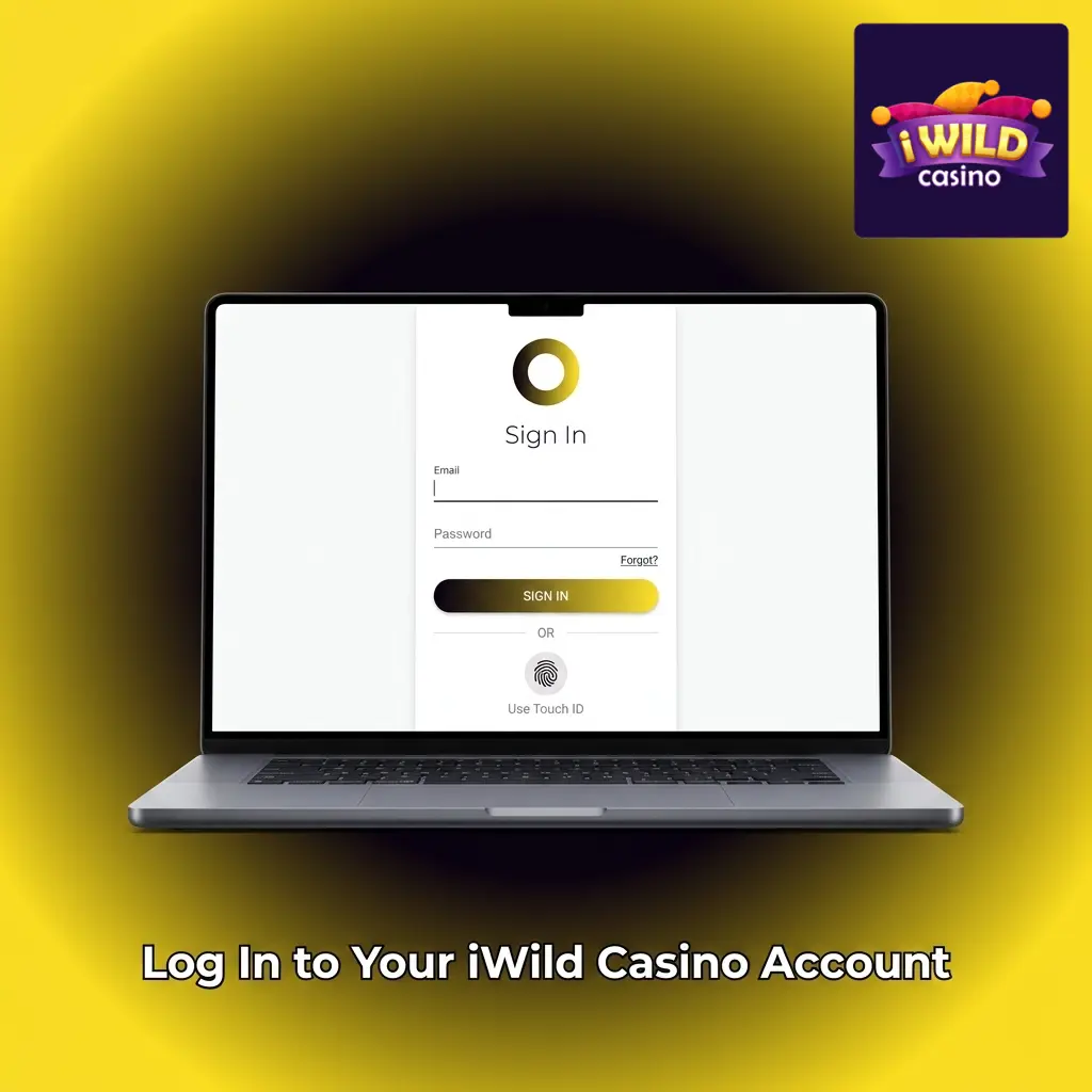 iWild Casino login page showing a two-step sign-in process with email and password fields on any device