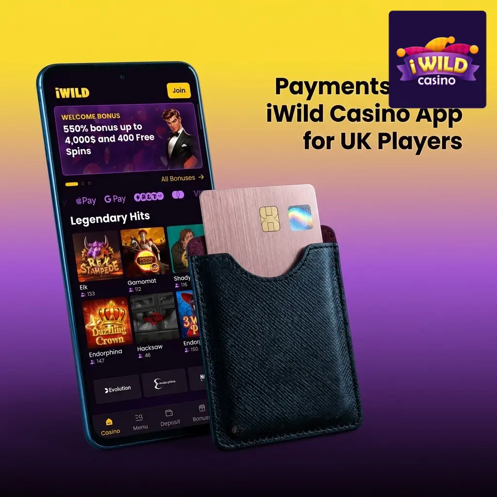 iWild Casino app payment methods for UK players including Visa, Mastercard, Apple Pay, Google Pay, and crypto options